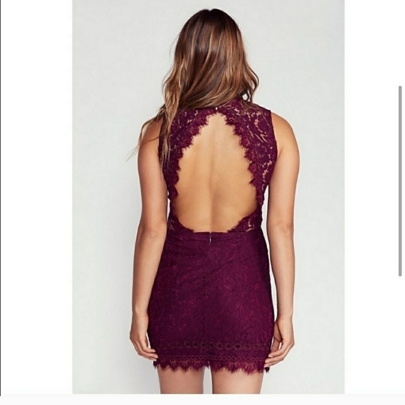 SAYLOR X FREE PEOPLE Cherie Bodycon Lace Mini Open Back Dress Burgundy XS - Picture 6 of 11